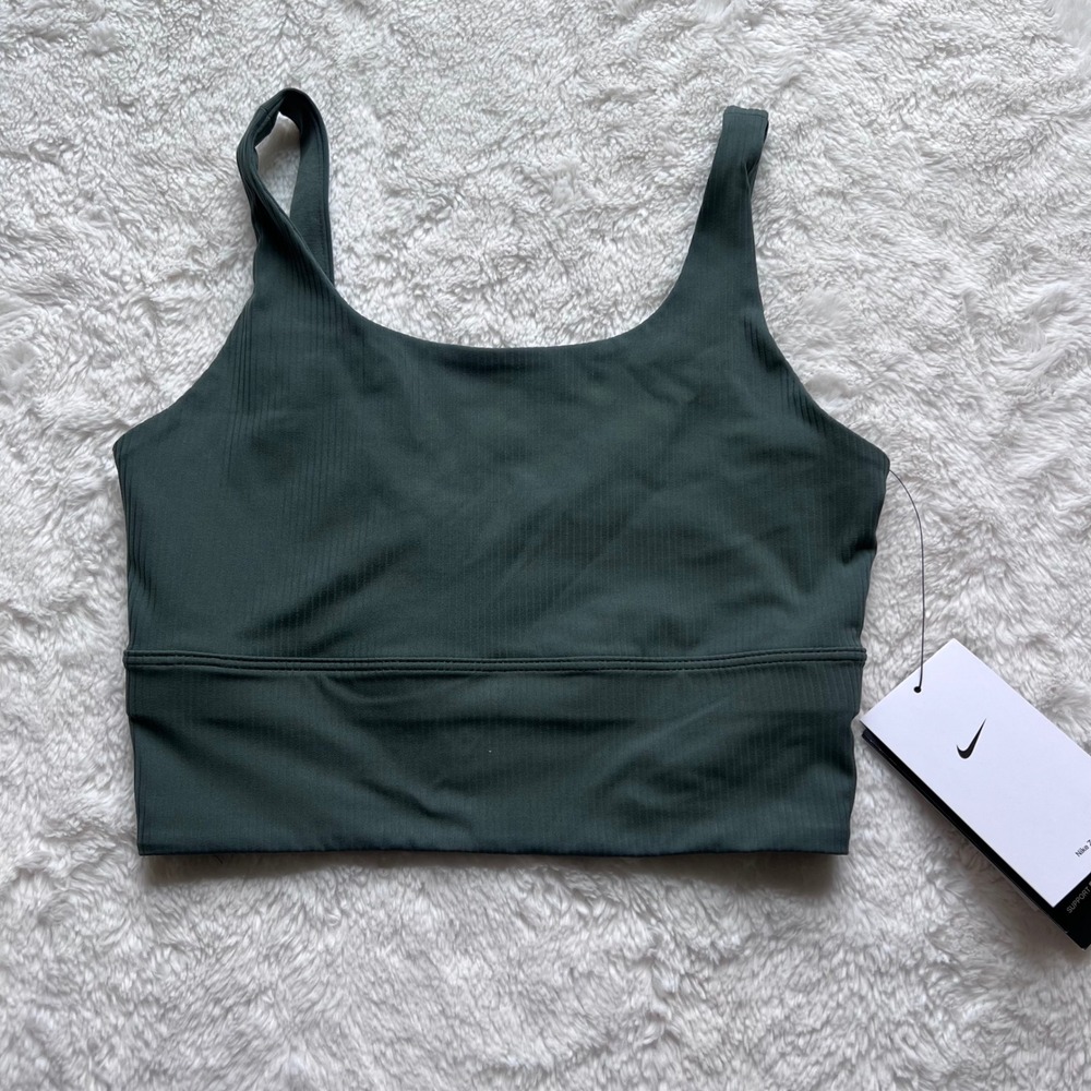 Nike Zenvy Ribbed Longline Sports Bra Dark Green HF1542-338 Womens Size XS New